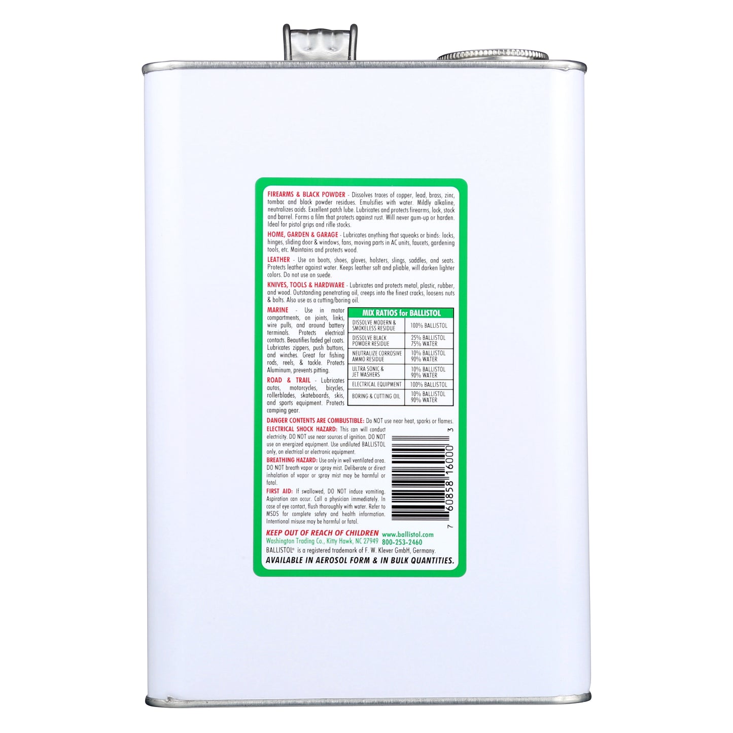 White container with a green label containing text and a barcode on a white background