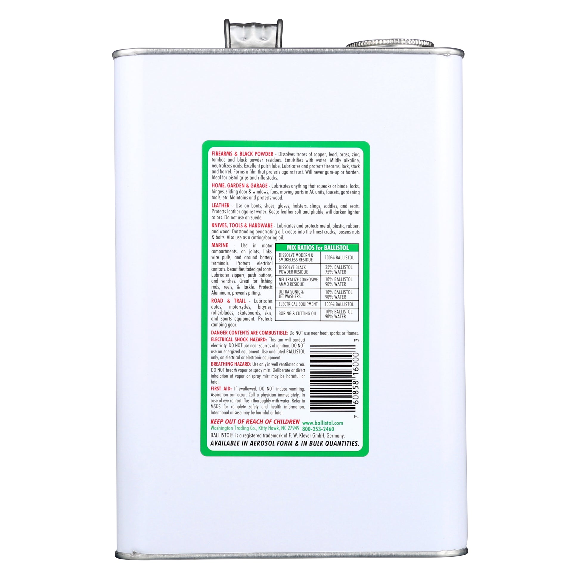 White container with a green label containing text and a barcode on a white background