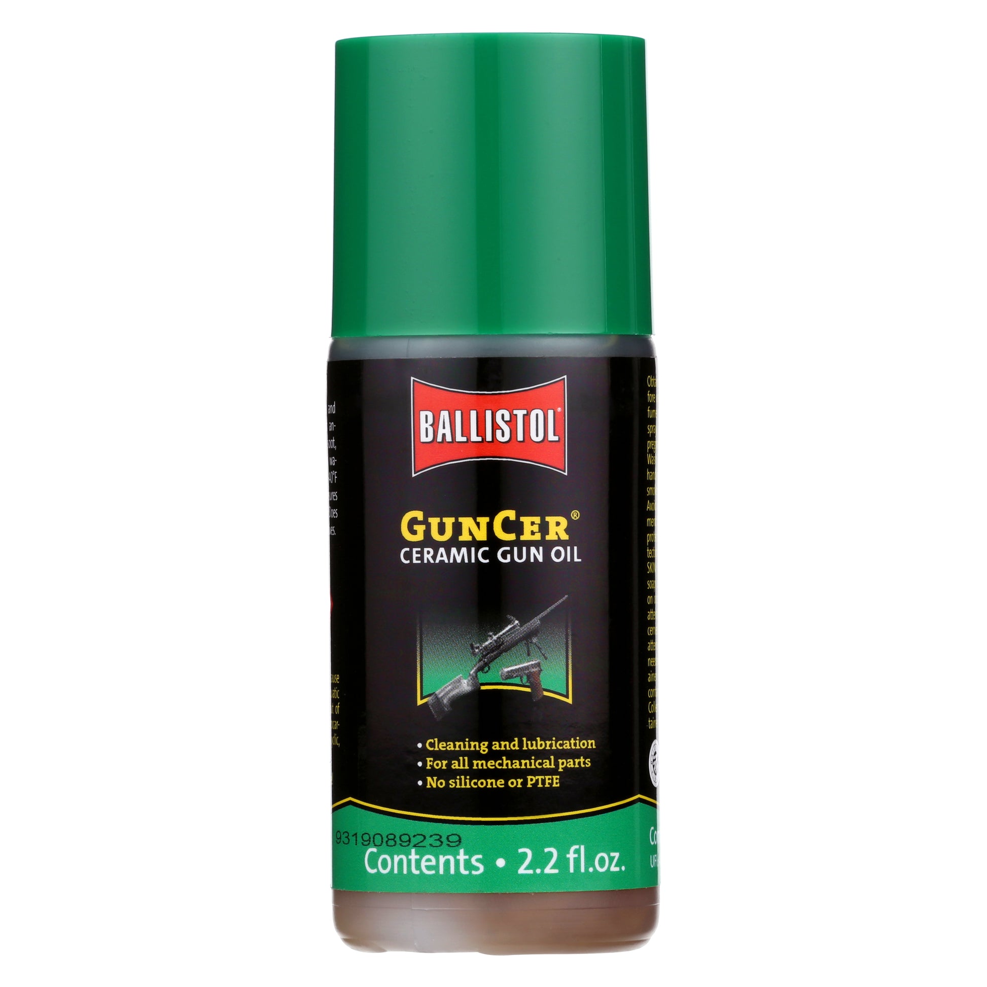 Ballistol Guncer ceramic gun oil can on a white background