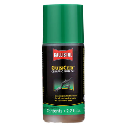 Ballistol Guncer ceramic gun oil can on a white background
