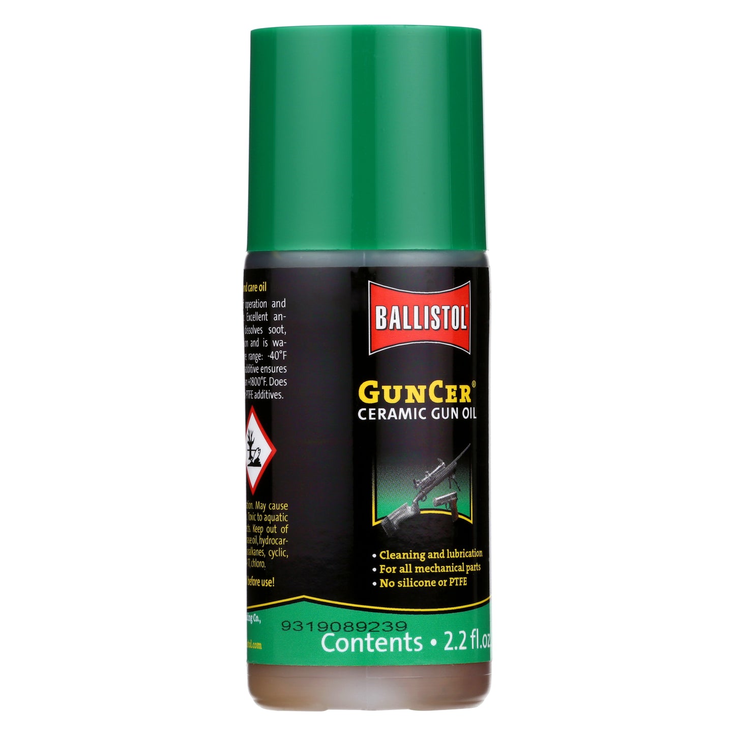 Ballistol Guncer ceramic gun oil can on a white background