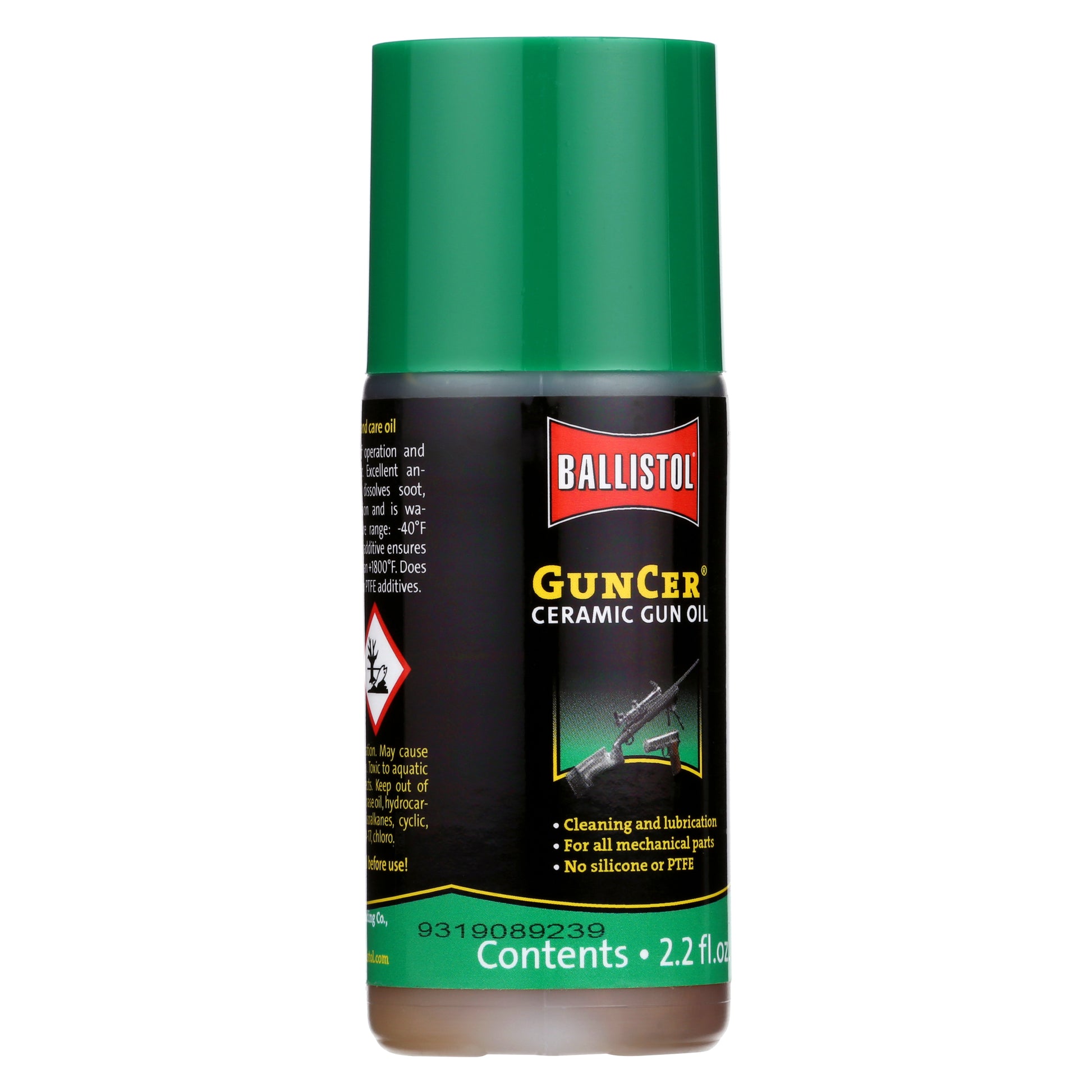 Ballistol Guncer ceramic gun oil can on a white background