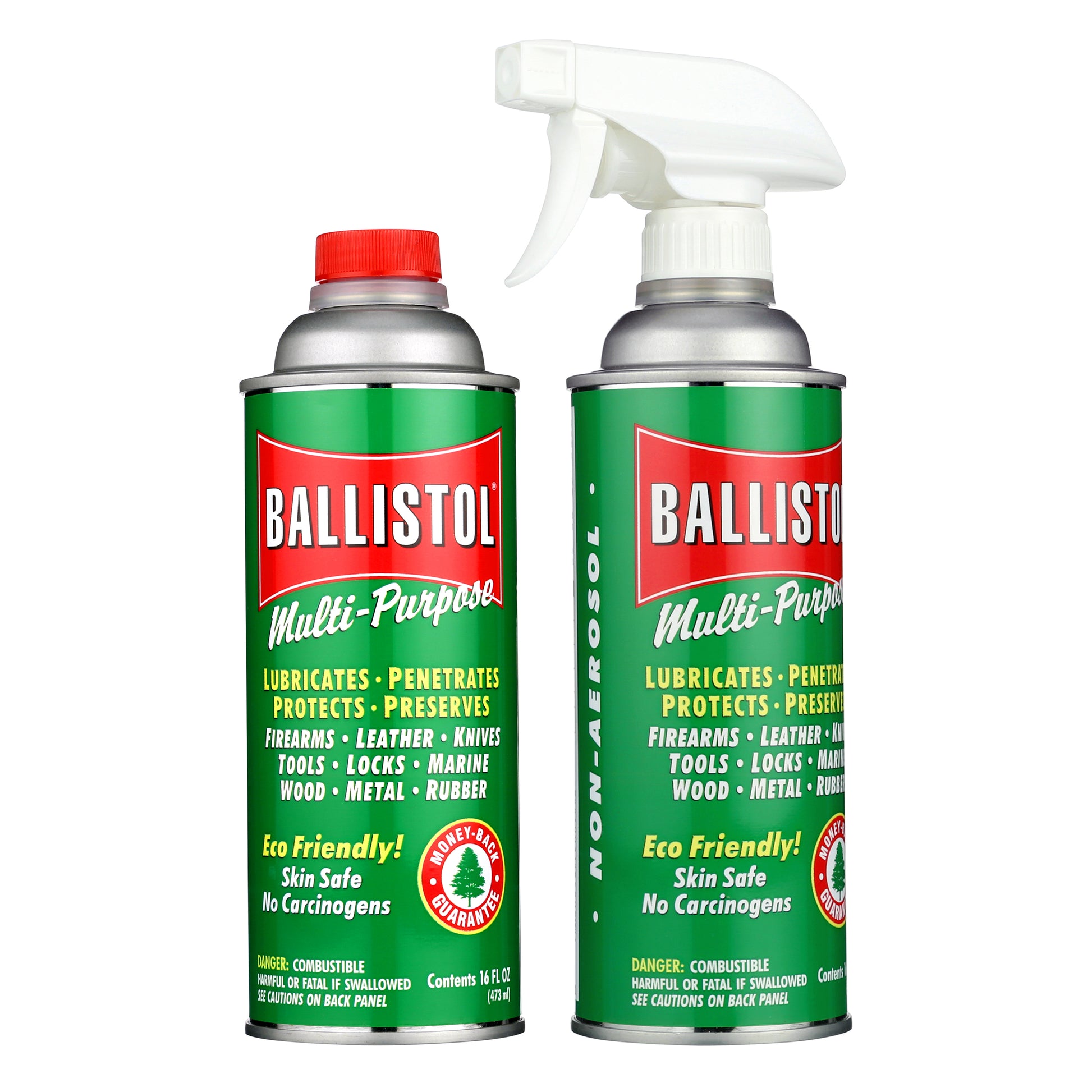 Two 16oz Ballistol multi-purpose lubricants on a white background. One with a spray nozzle.