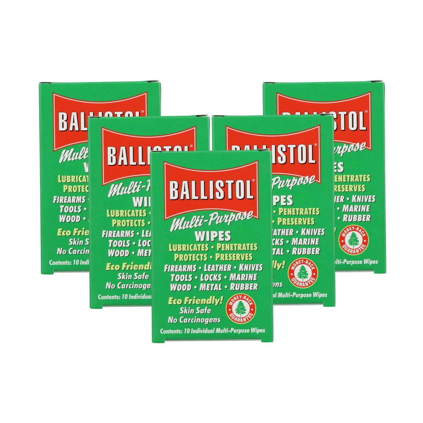 Multiple boxes of Ballistol Multi-Purpose Wipes on a white background