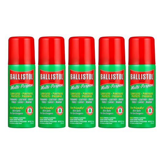 Six 1.5 oz bottles of Ballistol multi-purpose oil on a white background