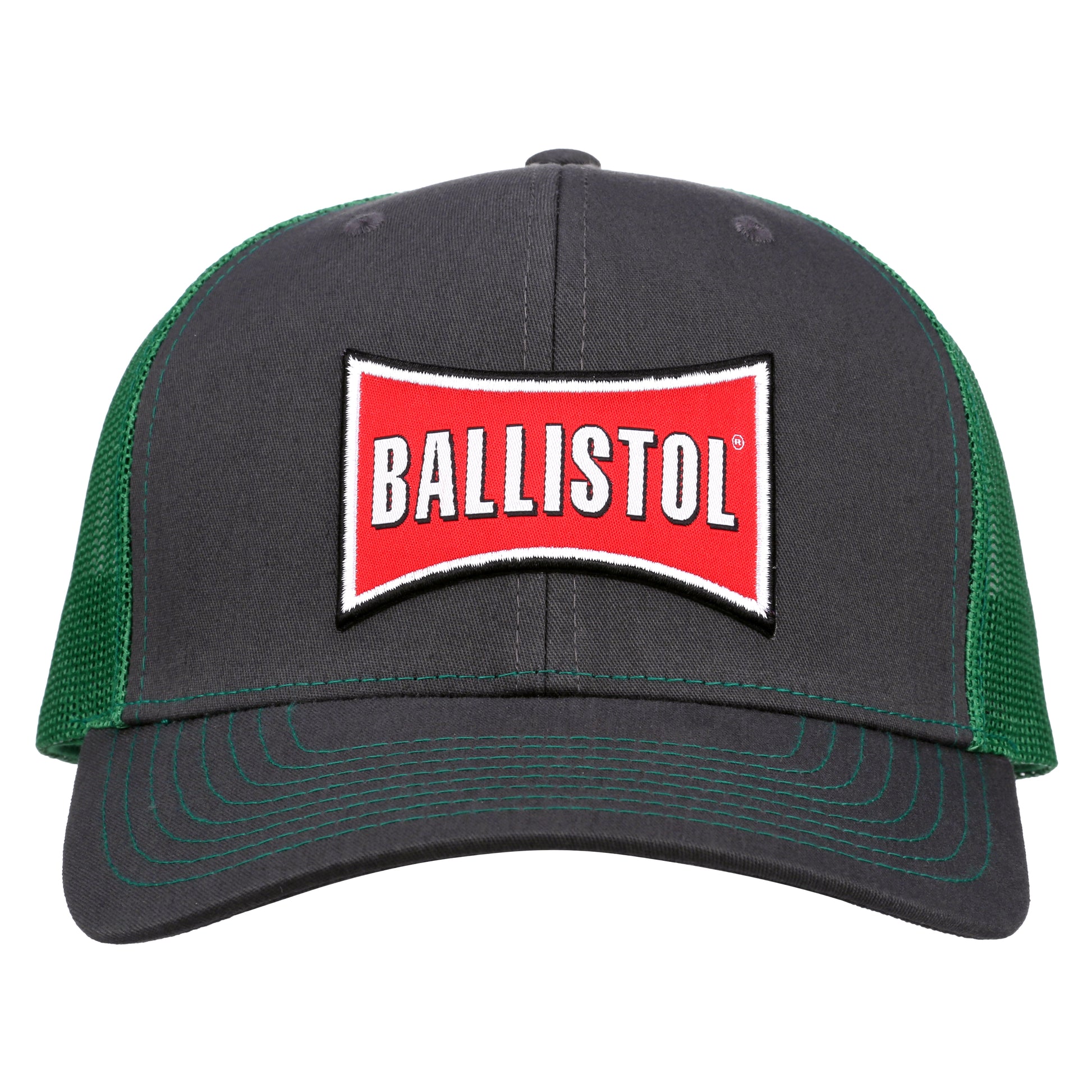 Gray and green cap with Ballistol logo on a white background