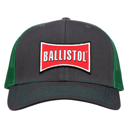 Gray and green cap with Ballistol logo on a white background