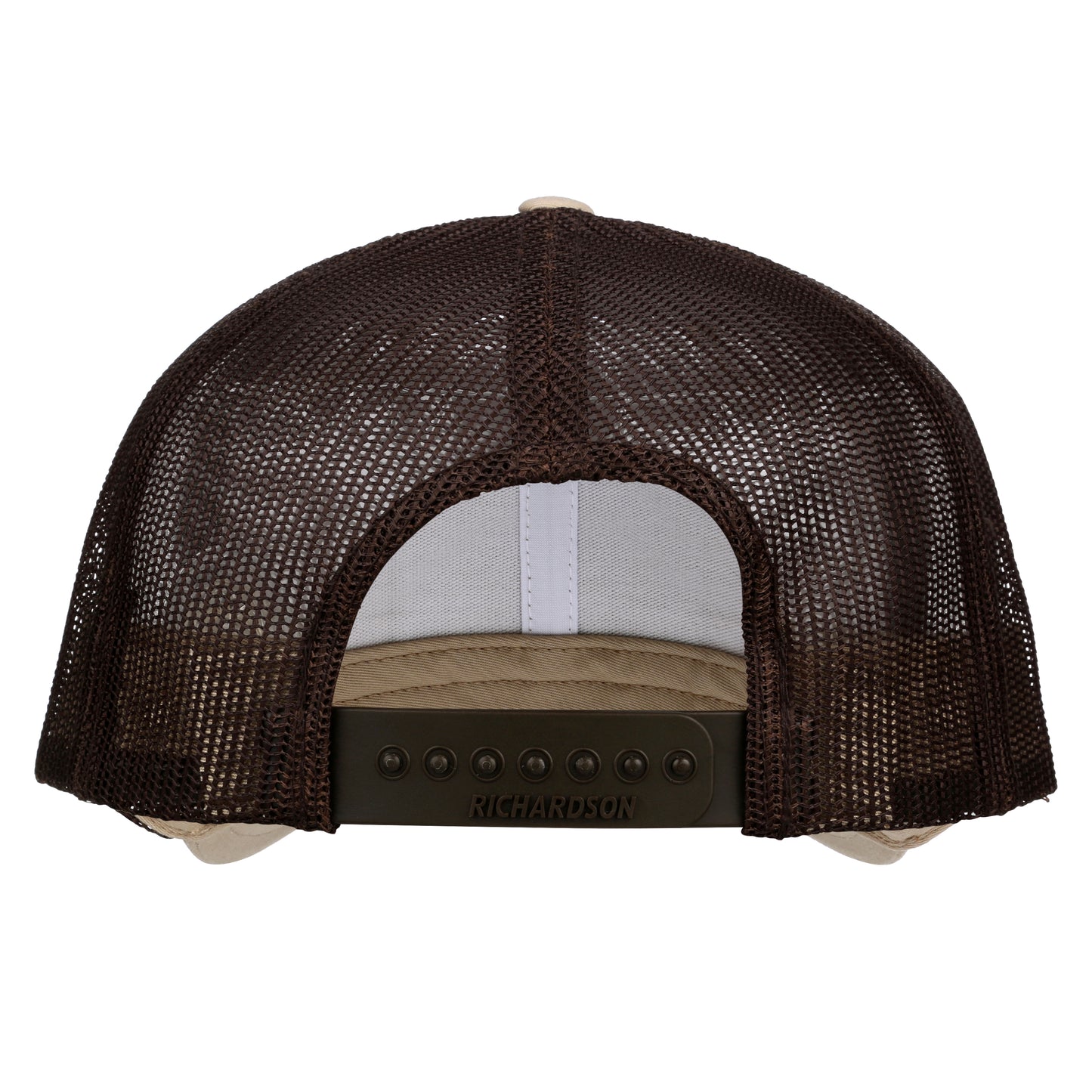 Back view of a brown mesh cap with Richardson branding on a white background