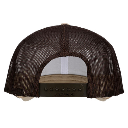 Back view of a brown mesh cap with Richardson branding on a white background